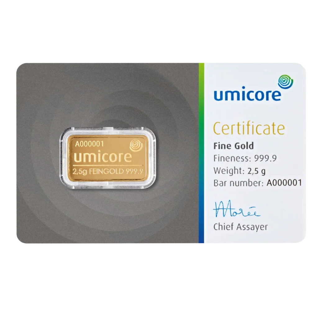 2.5g Umicore Investment Gold Bar (999.9)