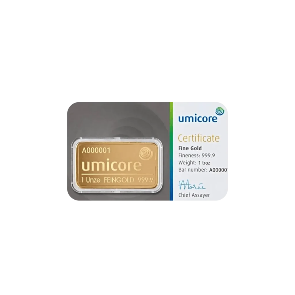 1 Ounce Umicore Investment Gold Bar (999.9)