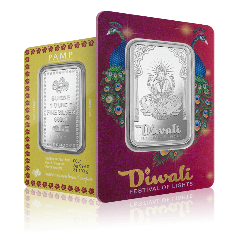 1oz Silver PAMP Lakshmi & Peacocks Diwali (2024)