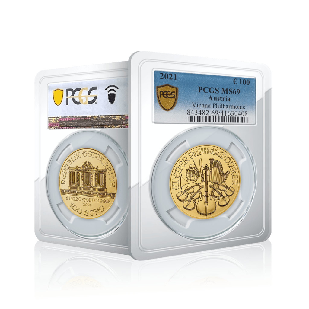 1oz Gold Austrian Philharmonic (2021) NGC Graded MS69*