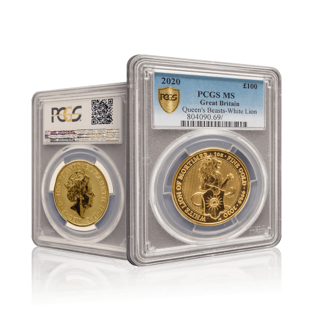 1oz Gold Queens Beasts Lion of Mortimer 2020 (PCGS MS67)