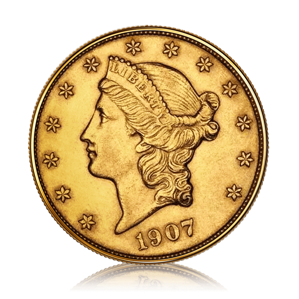 1907 Gold $20 Double Eagle Coin Coronet Head Philadelphia Mint