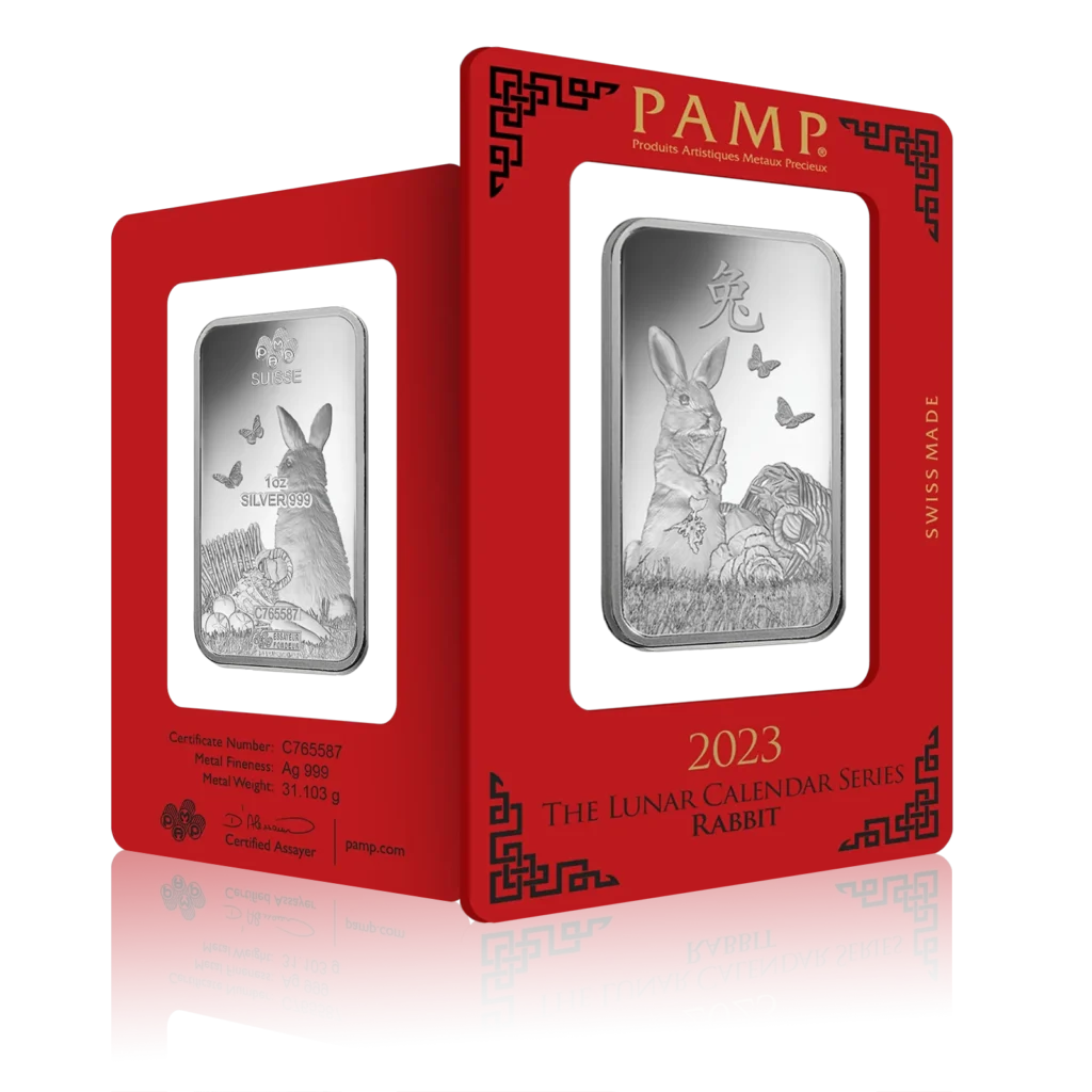 1 Oz PAMP Year of the Rabbit Silver Bar (2023)